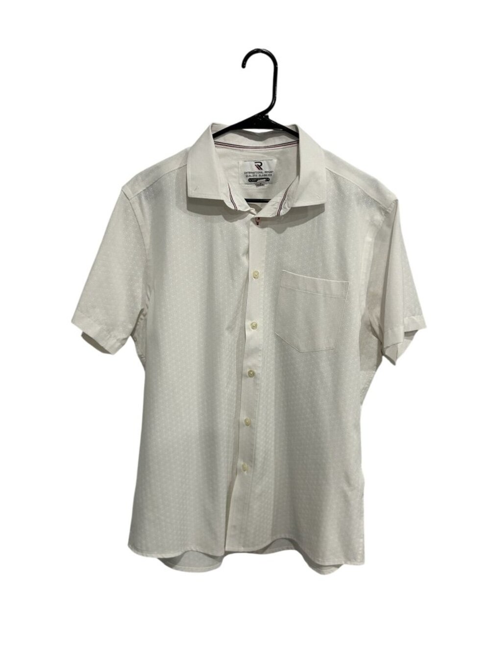 International Report Large White Short Sleeve Button Down Shirt Retro Minimalist